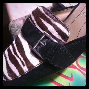 Liz Claiborne Calf Hair zebra Print Mules.